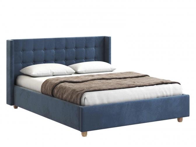 Кровать Венера-9 (2) двуспальная с подъемным механизмом, с мягким изголовьем, ортопедическое основание, ящик для белья, велюр bingo denim