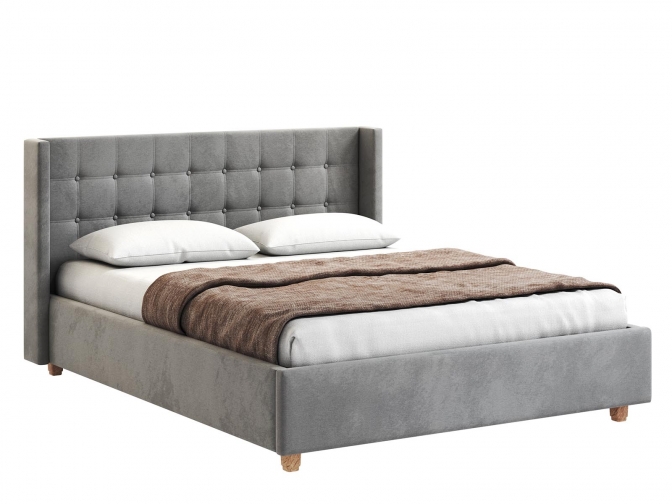 Кровать Венера-9 (2) двуспальная с подъемным механизмом, с мягким изголовьем, ортопедическое основание, ящик для белья, велюр bingo grey