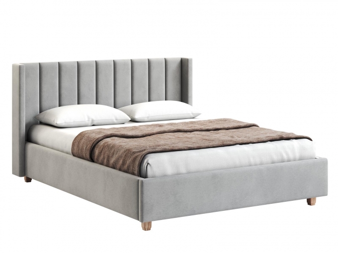 Кровать Венера-9 (3) двуспальная с подъемным механизмом, с мягким изголовьем, ортопедическое основание, ящик для белья, велюр bingo ash