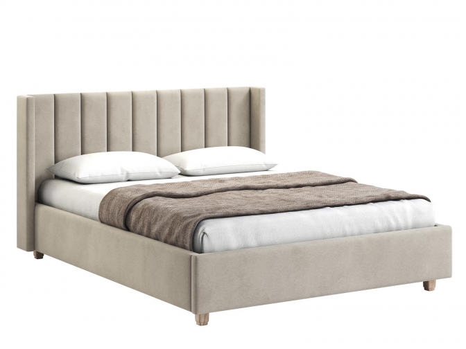 Кровать Венера-9 (3) двуспальная с подъемным механизмом, с мягким изголовьем, ортопедическое основание, ящик для белья, велюр bingo beige