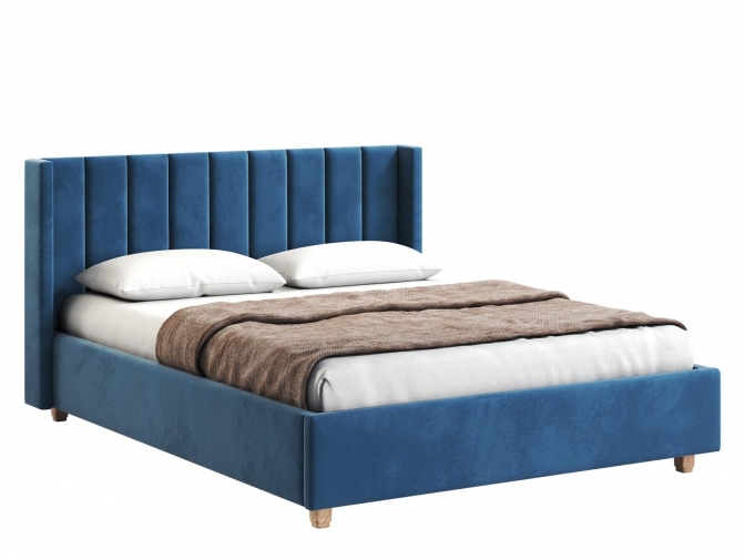 Кровать Венера-9 (3) двуспальная с подъемным механизмом, с мягким изголовьем, ортопедическое основание, ящик для белья, велюр bingo denim