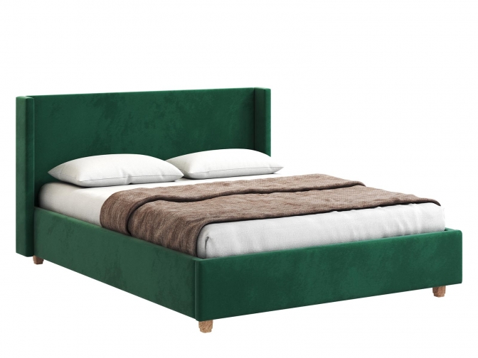 Кровать Венера-9 (1) двуспальная с подъемным механизмом, с мягким изголовьем, ортопедическое основание, ящик для белья, велюр bingo green