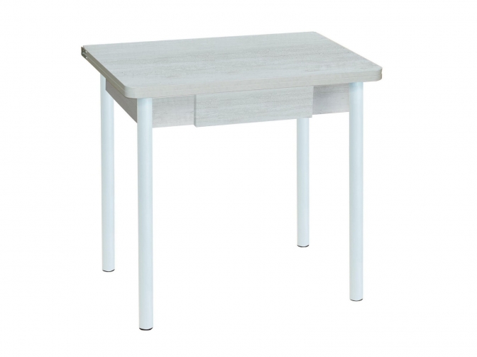 Стол обеденный раскладной Эко 80 с ящиком бетон белый+белый