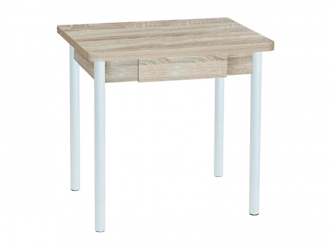 Стол обеденный раскладной Эко 80 с ящиком дуб сонома+белый