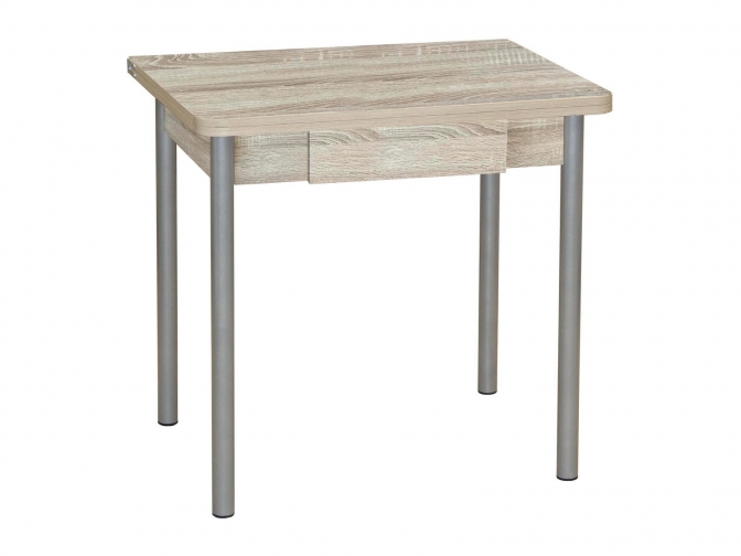 Стол обеденный раскладной Эко 80 с ящиком дуб сонома+металлик