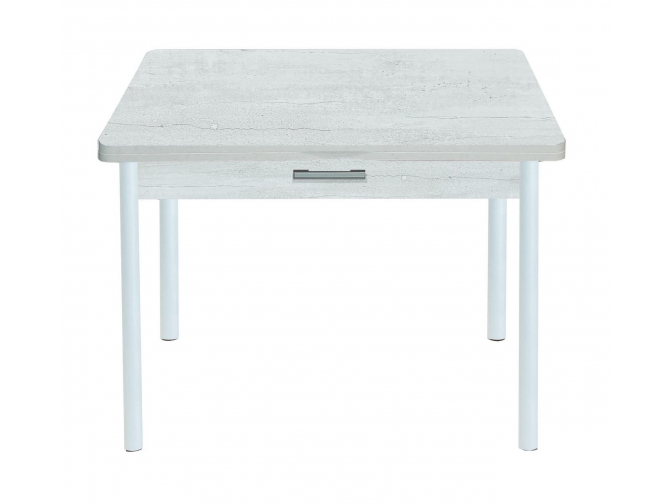 Стол обеденный раскладной Симпл с ящиком бетон белый+белый