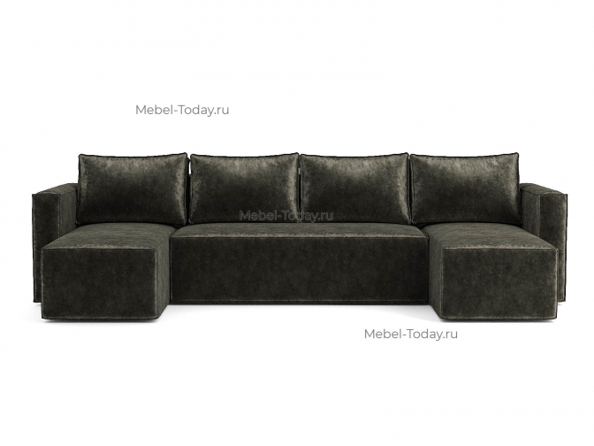 П-образный диван еврокнижка Лофт с 2-мя оттоманками обивка Плюш коричневый