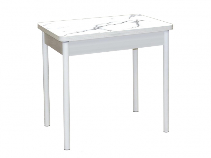 Стол обеденный поворотно-раскладной Бронкс фотопечать мрамор бел. бетон белый+белый