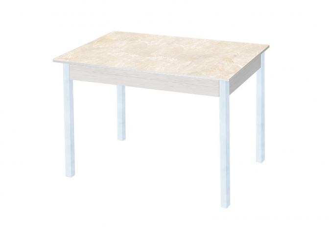 Стол обеденный раскладной Альфа фотопечать мрамор беж. дуб молочный+белый