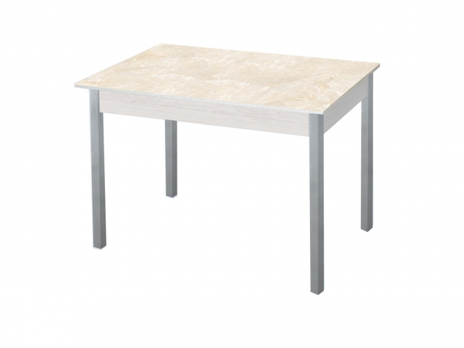 Стол обеденный раскладной Альфа фотопечать беж.мрамор дуб молочный+металлик