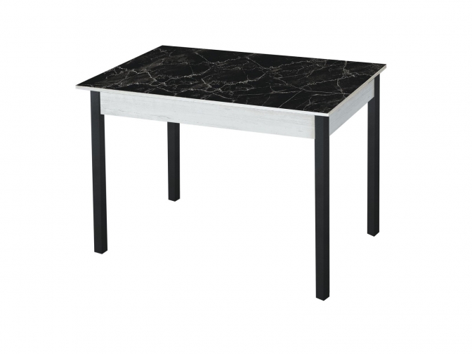 Стол обеденный раскладной Альфа фотопечать черный мрамор бетон белый+черный