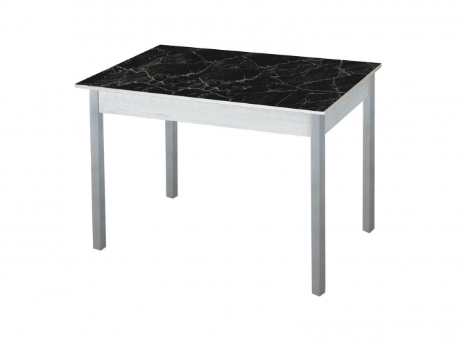 Стол обеденный раскладной Альфа фотопечать мрамор черный бетон белый+металлик
