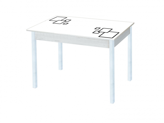 Стол обеденный раскладной Альфа фотопечать квадраты бел. бетон белый+белый