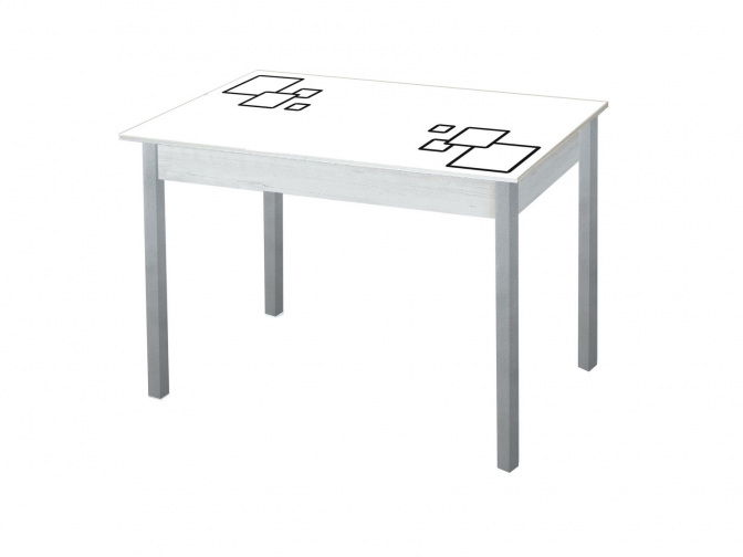 Стол обеденный раскладной Альфа фотопечать квадраты бел. бетон белый+металлик