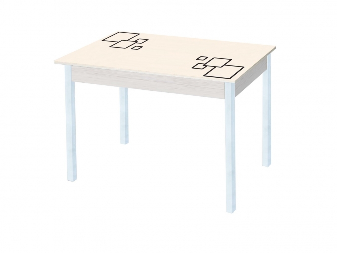 Стол обеденный раскладной Альфа фотопечать квадраты беж. дуб молочный+белый