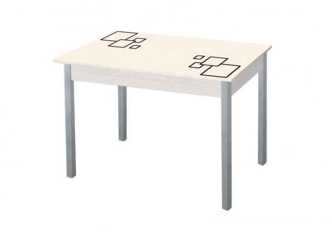 Стол обеденный раскладной Альфа фотопечать квадраты беж. дуб молочный+металлик