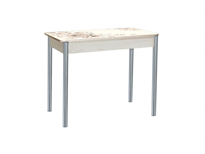 Стол обеденный раздвижной Нью-Йорк фотопечать цветы дуб молочный+металлик