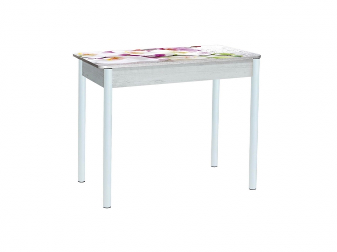 Стол обеденный раздвижной Нью-Йорк фотопечать орхидея бетон белый+белый