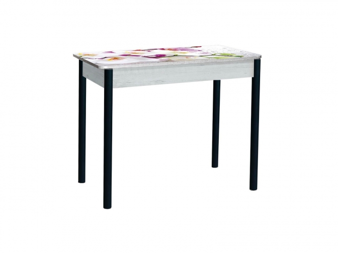 Стол обеденный раздвижной Нью-Йорк фотопечать орхидея бетон белый+черный