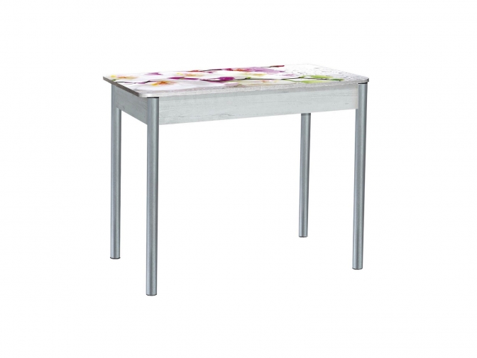 Стол обеденный раздвижной Нью-Йорк фотопечать орхидея бетон белый+металлик