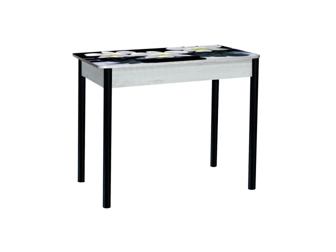 Стол обеденный раздвижной Нью-Йорк фотопечать орхидея 2 бетон белый+черный