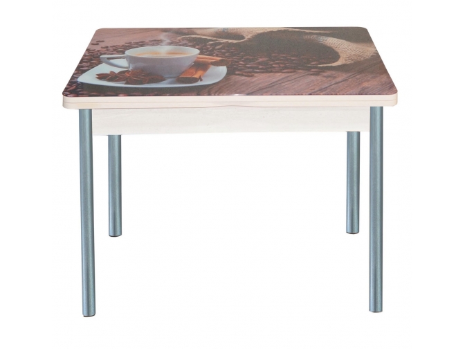 Стол обеденный раскладной Симпл фотопечать чашка кофе дуб молочный+металлик