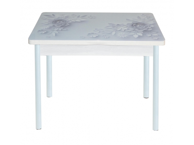 Стол обеденный раскладной Симпл фотопечать цветы бетон белый+белый