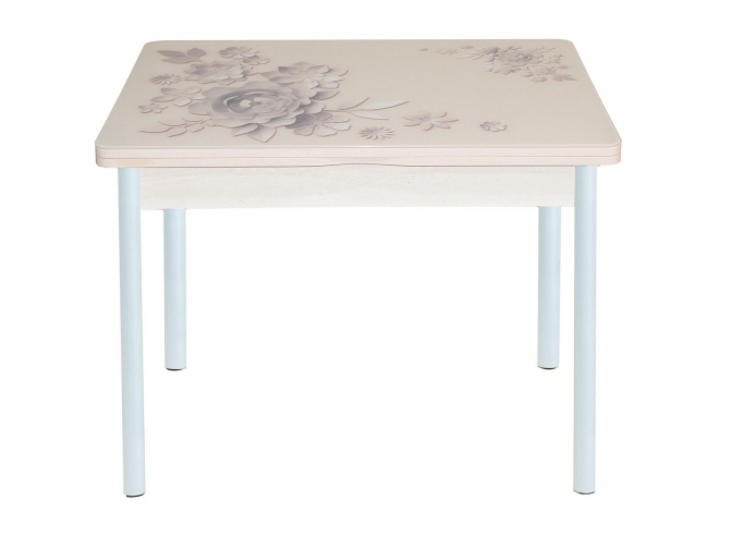 Стол обеденный раскладной Симпл фотопечать кофейные цветы дуб молочный+белый