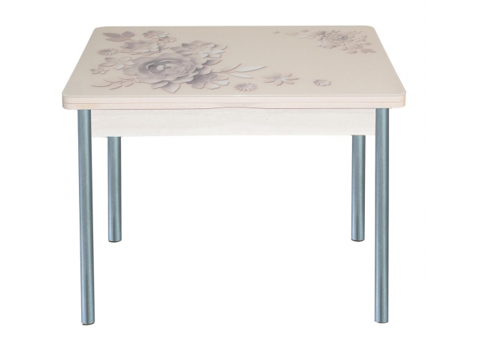 Стол обеденный раскладной Симпл фотопечать кофейные цветы дуб молочный+металлик