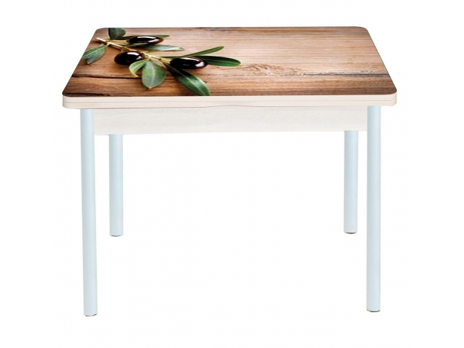 Стол обеденный раскладной Симпл фотопечать маслины дуб молочный+белый