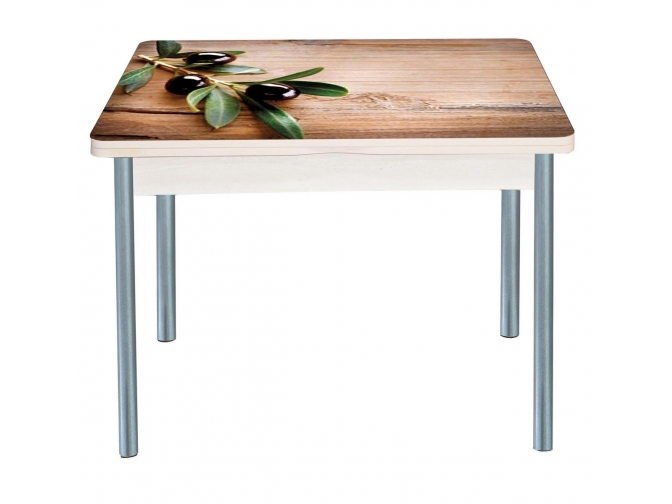 Стол обеденный раскладной Симпл фотопечать маслины дуб молочный+металлик