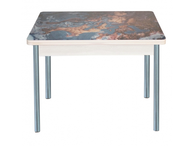 Стол обеденный раскладной Симпл фотопечать мрамор космос дуб молочный+металлик