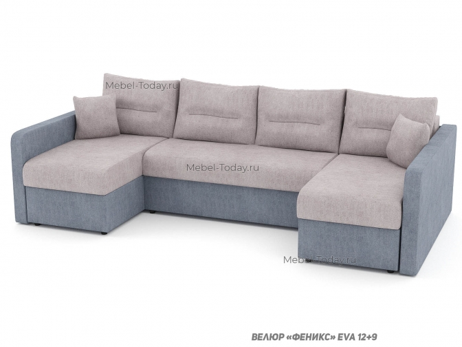 Большой П-образный диван Леон с удлинёнными подлокотниками, обивка бархат или велюр