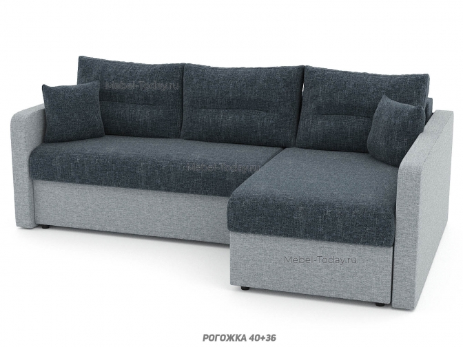 Угловой диван Леон с удлинённым подлокотником-оттоманкой, спальное место 140*200