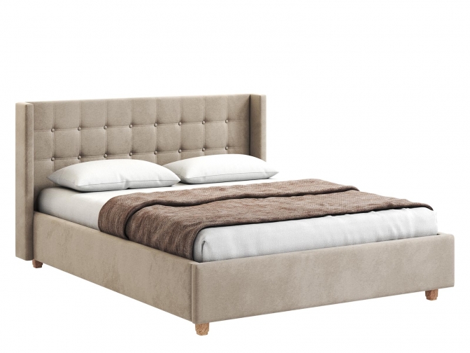 Кровать Венера-9 (2) двуспальная с подъемным механизмом, с мягким изголовьем, ортопедическое основание, ящик для белья, велюр bingo beige