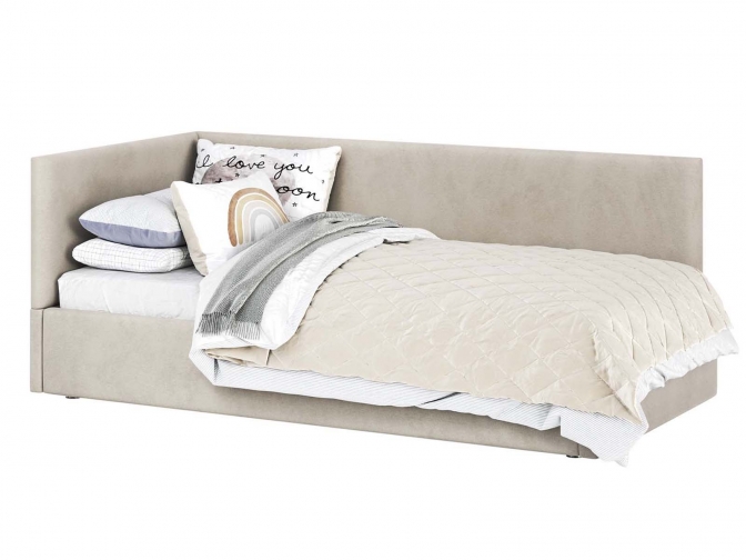 Односпальная кровать Меркурий-2 с подъемным механизмом, с мягким высоким изголовьем, ортопедическое основание, ящик для белья, велюр bingo biege