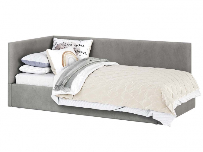 Односпальная кровать Меркурий-2 с подъемным механизмом, с мягким высоким изголовьем, ортопедическое основание, ящик для белья, велюр bingo ash