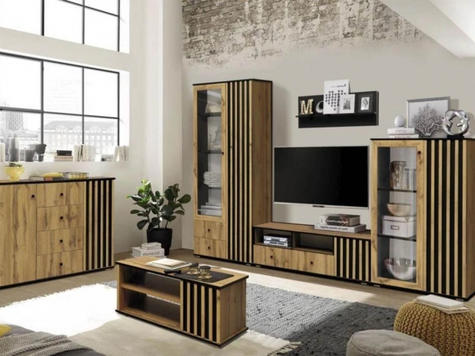 Модульная гостиная Либерти 1 Дуб вотан/Черный