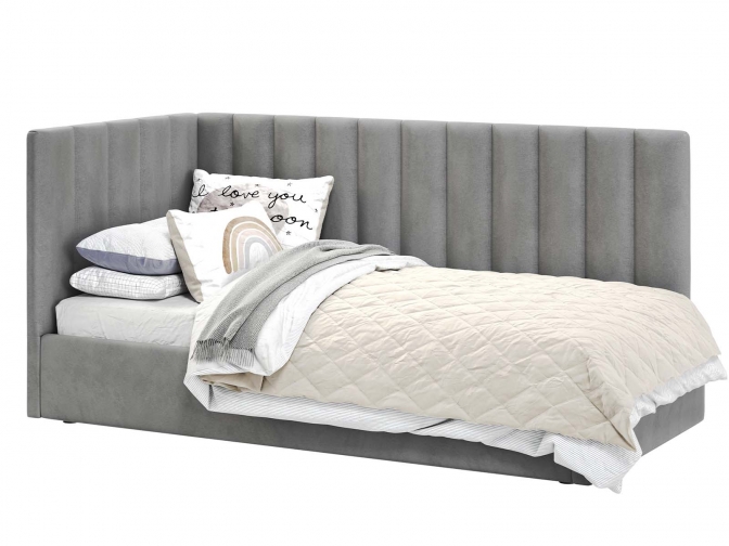 Односпальная кровать Меркурий-3 с подъемным механизмом, с мягким высоким изголовьем, ортопедическое основание, ящик для белья, велюр bingo grey