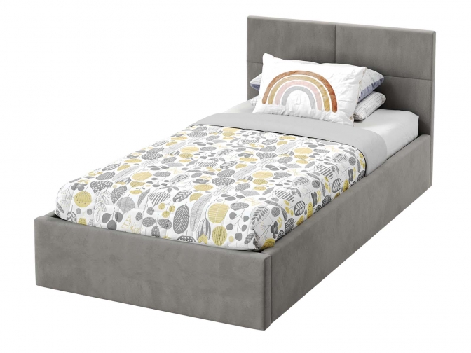 Односпальная кровать Меркурий-5 с подъемным механизмом, с мягким высоким изголовьем, ортопедическое основание, ящик для белья, велюр bingo grey