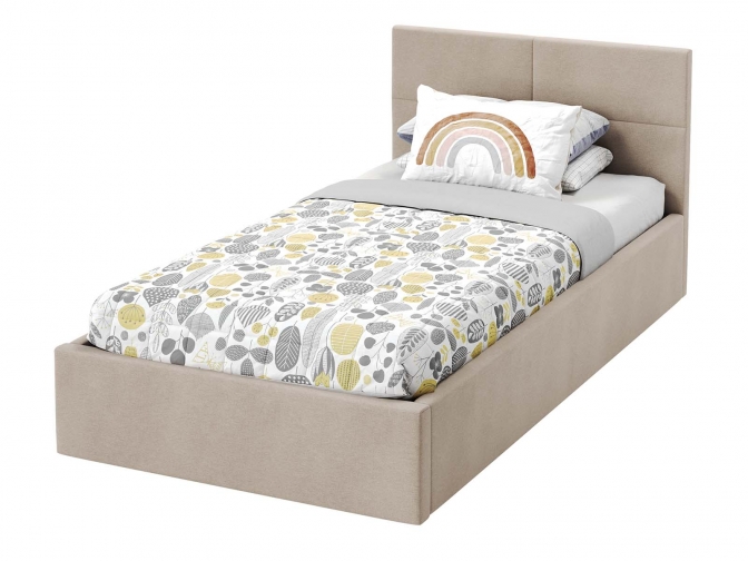 Односпальная кровать Меркурий-5 с подъемным механизмом, с мягким высоким изголовьем, ортопедическое основание, ящик для белья, велюр bingo beige