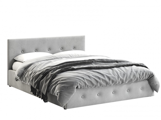 Кровать Венера-10 двуспальная с подъемным механизмом, с мягким изголовьем, ортопедическое основание, ящик для белья, велюр bingo ash