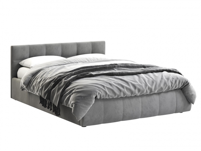 Кровать Венера-1 двуспальная с подъемным механизмом, с мягким изголовьем, ортопедическое основание, ящик для белья, велюр bingo grey