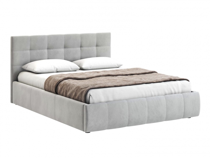 Кровать Венера-2 двуспальная с подъемным механизмом, с мягким изголовьем, ортопедическое основание, ящик для белья, велюр bingo ash