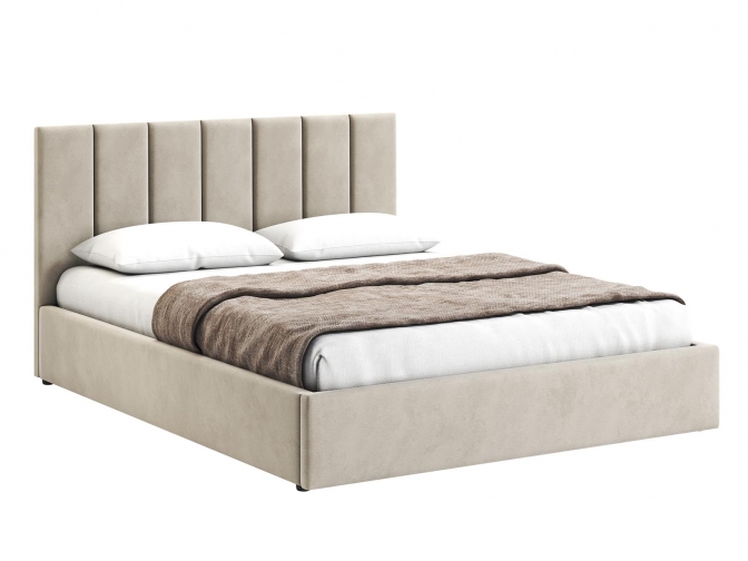 Кровать Венера-3 двуспальная с подъемным механизмом, с мягким изголовьем, ортопедическое основание, ящик для белья, велюр bingo biege