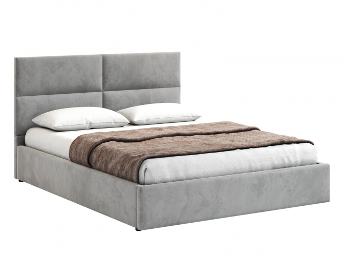 Кровать Венера-4 двуспальная с подъемным механизмом, с мягким изголовьем, ортопедическое основание, ящик для белья, велюр bingo ash
