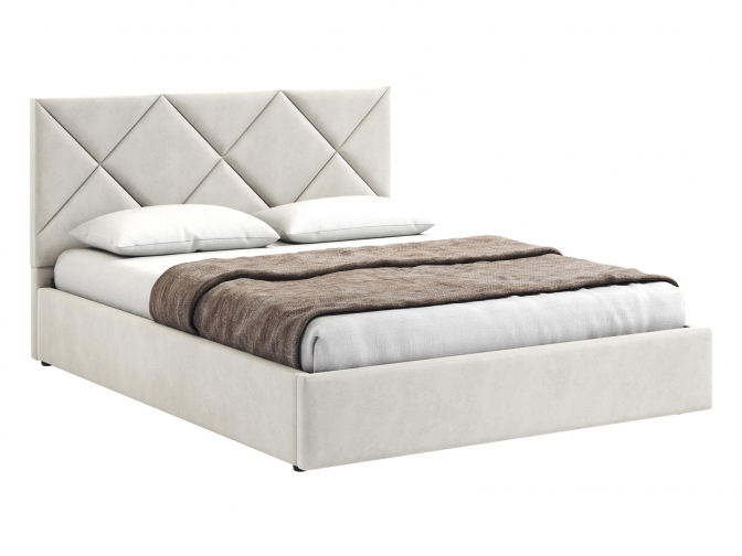 Кровать Венера-6 двуспальная с подъемным механизмом, с мягким изголовьем, ортопедическое основание, ящик для белья, велюр bingo bone