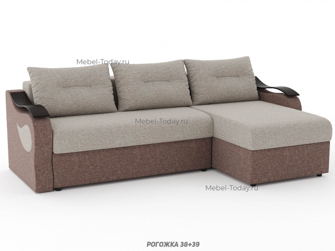 Угловой диван Меркурий с МДФ накладками и рисунком капли на подлокотниках, пружинный или ортопедический / рогожка