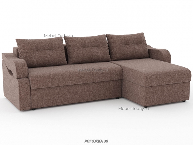 Угловой диван еврокнижка Сильва с мягкими подлокотниками ящиком для белья, рогожка