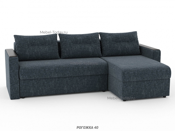 Угловой диван Атлант с деревянными прямыми МДФ подлокотниками, еврокнижка, обивка рогожка